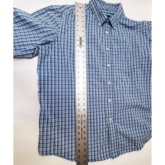 George Mens Shirt  Blue ‎ Plaid Short Sleeve Button Up Single Pocket - Picture 7 of 10